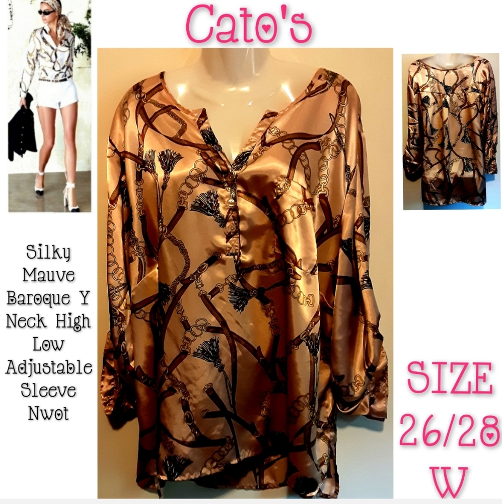 Cato Top Size 26/28W High Low Tunic Baroque Print